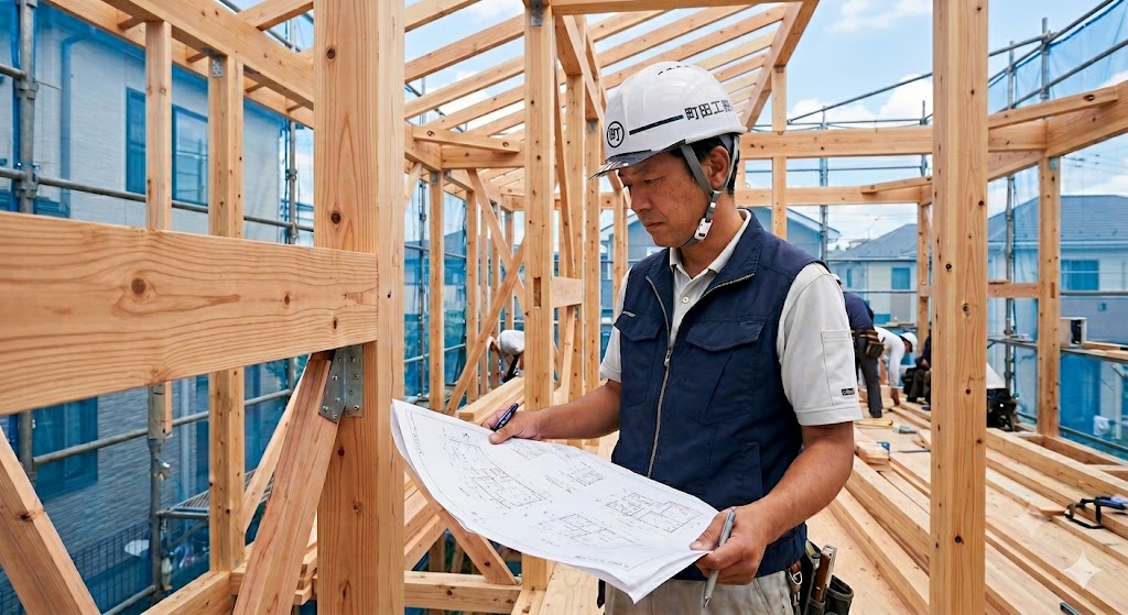 現場で図面を確認する現場監督